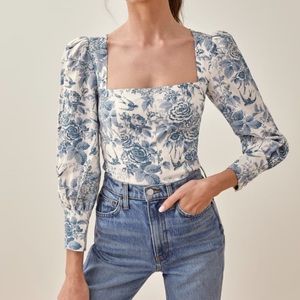 Reformation Stilton Linen Top - Pompadour - Size: 0